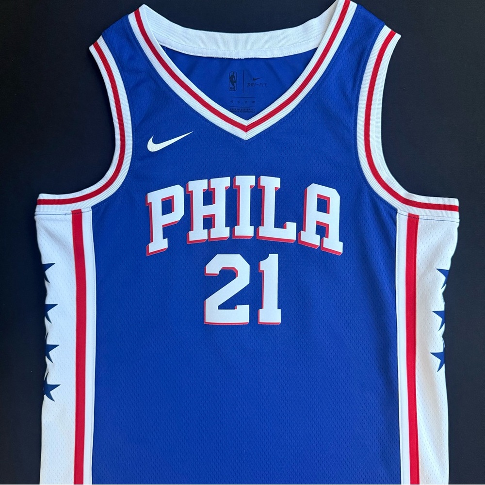 Nike Joel Embiid Philadelphia 76ers #21 Blue Icon Swingman Jersey 40 Men’s Small